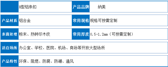 H型铝条扣参数